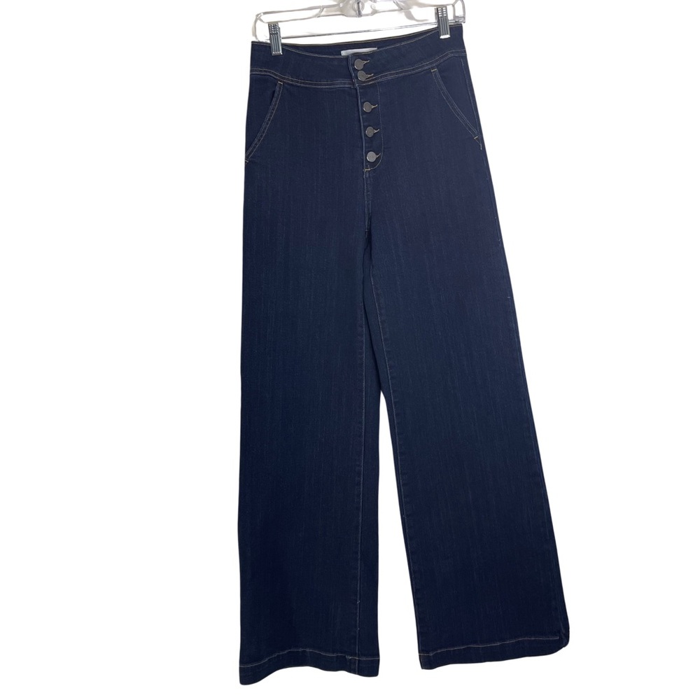 Risen Jeans High Rise Wide Flair Dark Wash with Button Fly.  Waist 29" sz 9